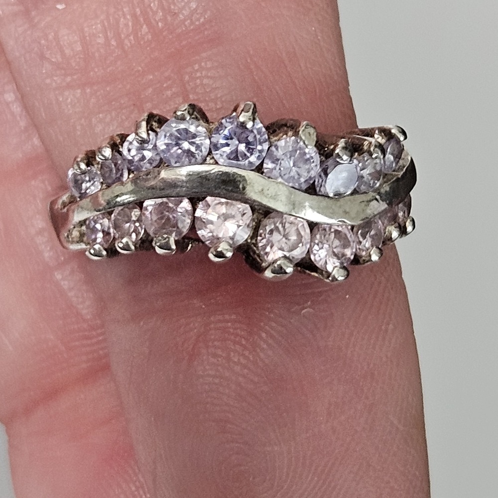 Sterling Silver Pink Purple Stone Ring Wavy Size 6.75